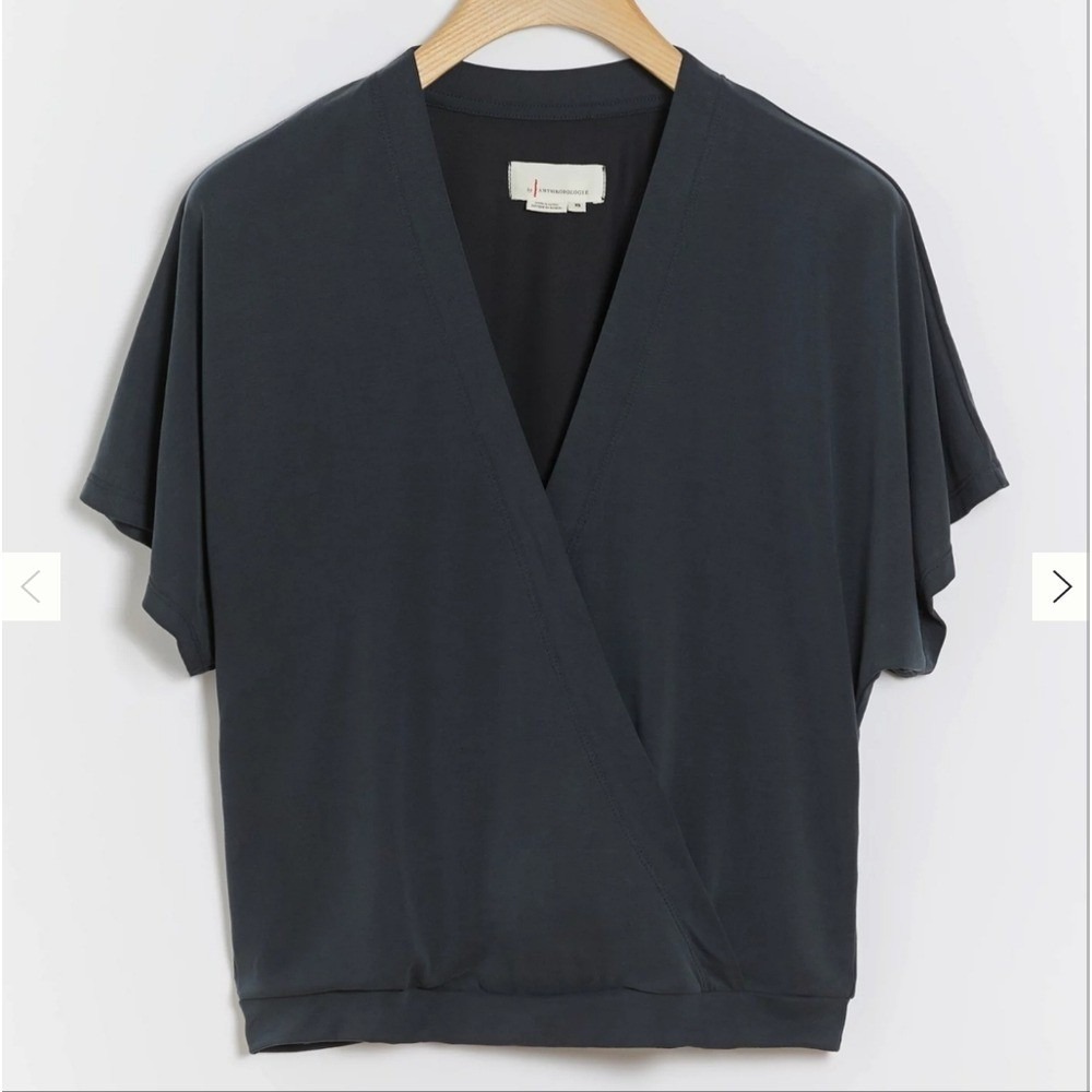 Anthropologie Womens Size Medium Ayla Surplice‎ Charcoal Blouse